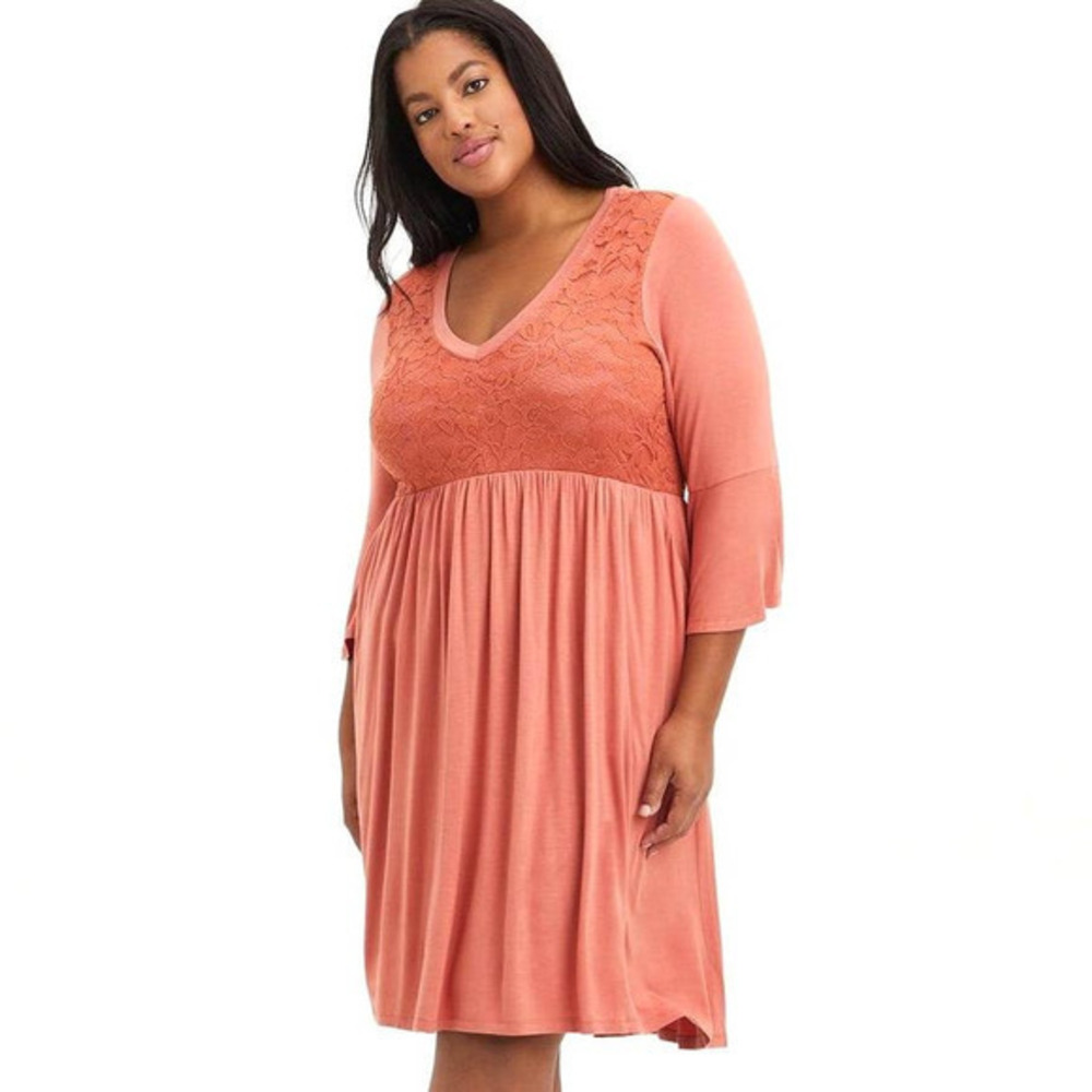 Torrid 3 (3X, 22/24) Rusty Orange Babydoll Hi Lo 3/4 Bell Sleeves Skater Dress